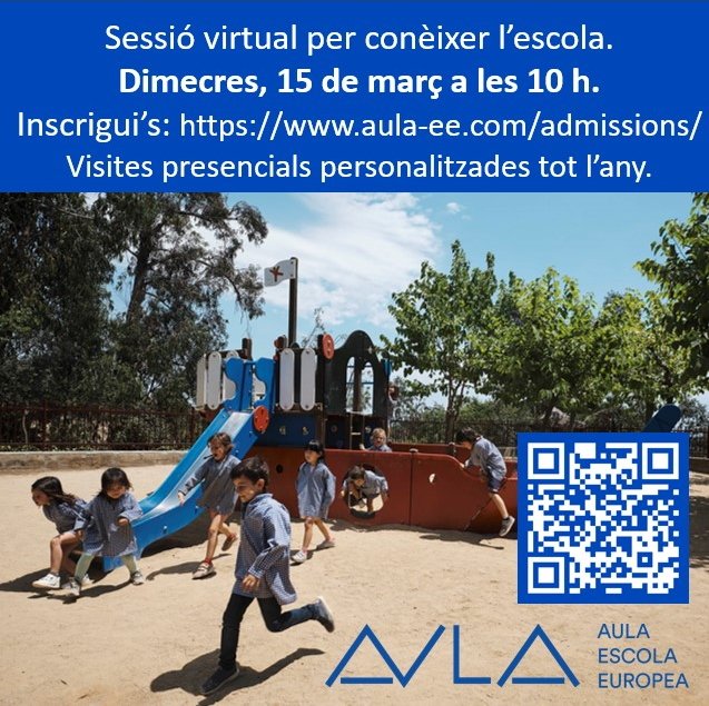 aula_ee's tweet photo. Demà, 15 de març a les 10 h celebrem una reunió informativa on-line per donar a conèixer el nostre projecte educatiu.

Inscripcions a: https://t.co/OQh7QQ6iYe

Els esperem! https://t.co/sYEZht95TO