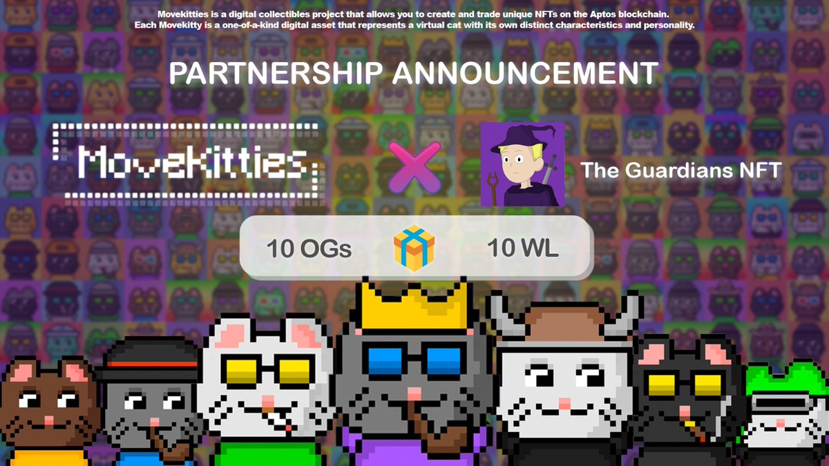 So meow to partner with @OKGuardians_NFT 😺
 
🚀10 OG from <a href="/MoveKitties/">MoveKitties</a> &amp; 10 WL from @OKGuardians_NFT 

1. Follow <a href="/MoveKitties/">MoveKitties</a> &amp; @OKGuardians_NFT
2. Like &amp; Retweet
3. Tag 3 friends
4. Join: t.me/movekitties  &amp; discord.gg/2JQVBVSyAd

#Aptos #Sui #NFT #DeFi #AptosLaunch