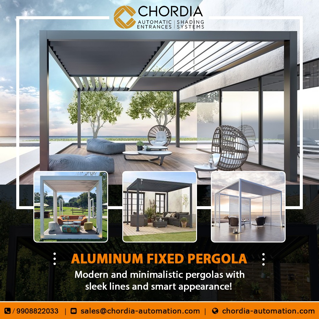 Transform your outdoor space into an oasis of comfort and elegance with our premium aluminium fixed pergolas from Chordia Automation.

For enquires visit @ chordia-automation.com

#chordiaautomation #aluminiumfixedpergola #pergola #outdoorliving #design #garden #pergolas