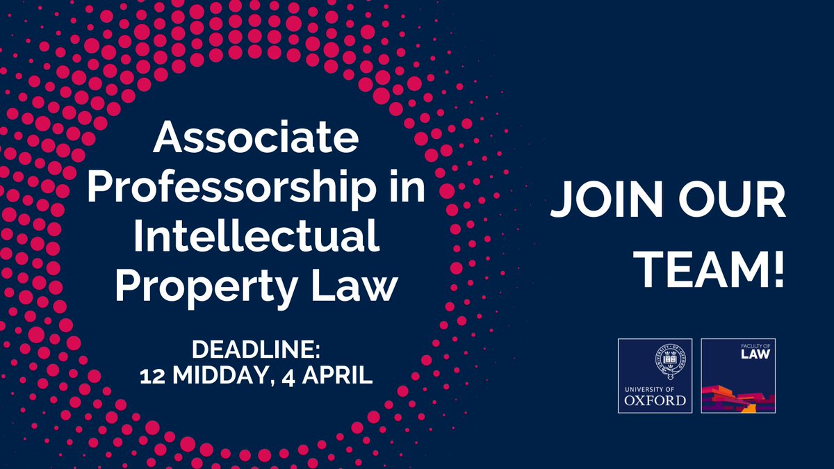 Join one of the largest and most distinguished groups of legal scholars in the world! We have opened applications for the post of Associate Professor in Intellectual Property Law and Tutorial Fellowship at @QueensCollegeOx. Read more ⬇️ law.ox.ac.uk/associate-prof…