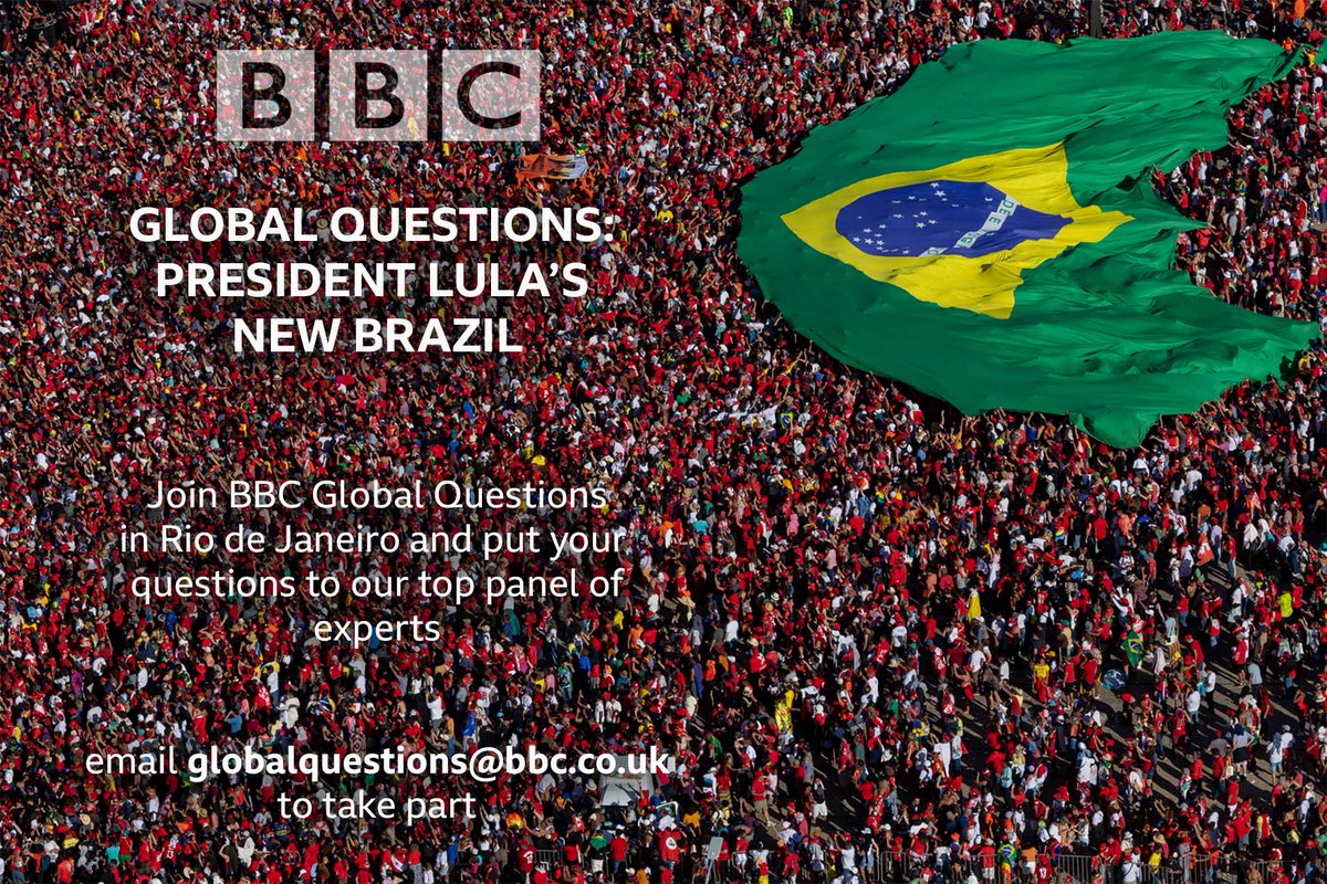 BBC Global Questions is coming to #RiodeJaneiro! 🇧🇷 We'll be filming two programmes on Tuesday, March 28th at 5pm. Would you like to be part of our live audience and put your questions to our panels of top experts? Sign up for free tickets here: bbc.co.uk/showsandtours/…