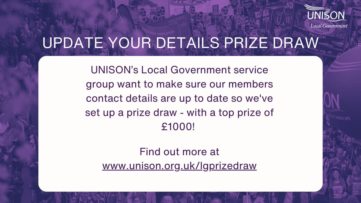 It's so important that you keep your membership details up to date - check your record on unison.org.uk/my-unison/ today and you'll be entered into our prize draw!