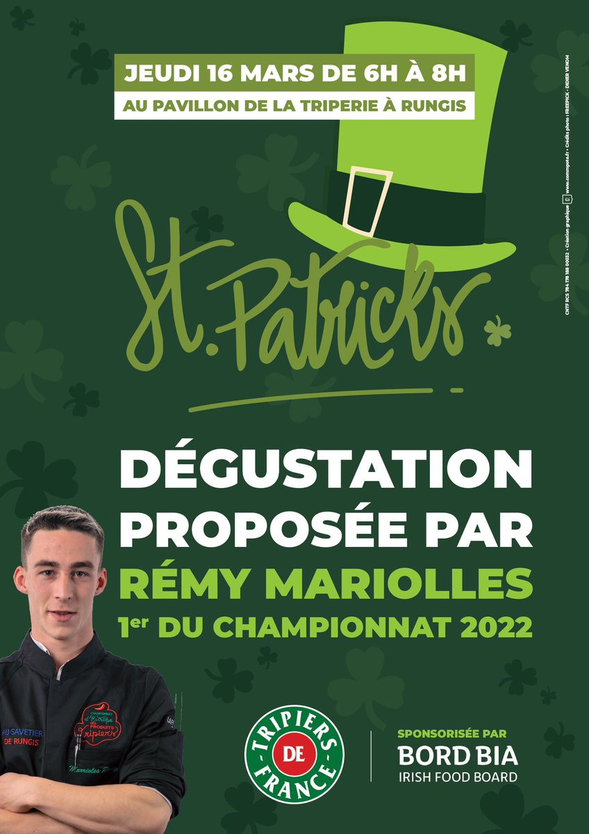 tripierdefrance's tweet photo. Rendez vous jeudi matin au pavillon triperie @marchederungis pour une dégustation @LesProTripiers réalisée par le champion d’Europe des Produits Tripiers Rémy Mariolles 👌👍😋 merci à notre partenaire @Bordbia 🙏 #OsezMangerOsé #saintpatricksday https://t.co/ekhyjgxEvr