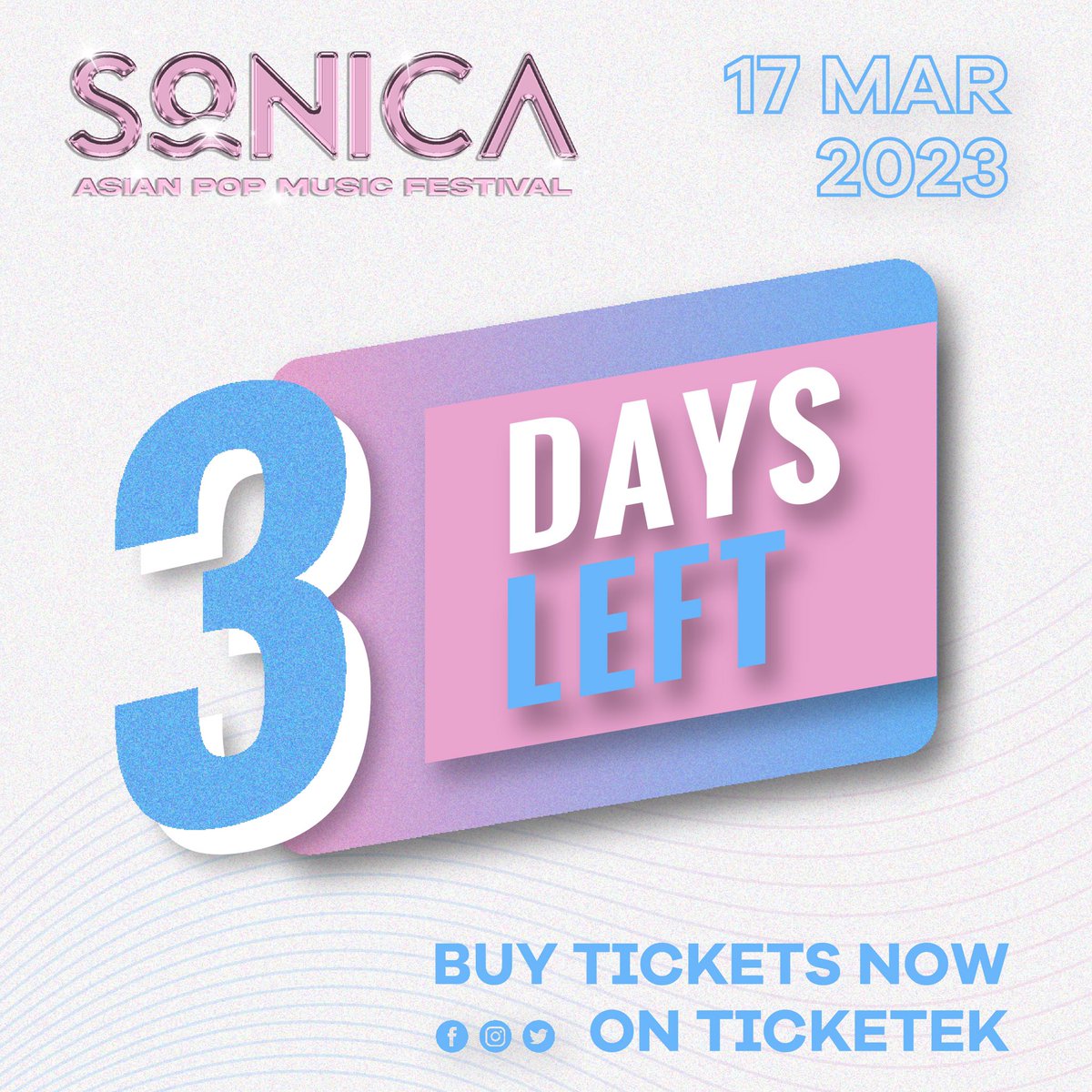 3 days left before you experience the rising waves of #SONICA ✨

We can’t wait to see you dancing all night to our line-up of international artists 🎵

Get your tickets today via Ticketek

#sonicamusicfestival #melbourneevents #AsianPop #Kpop #MelbourneFestivals