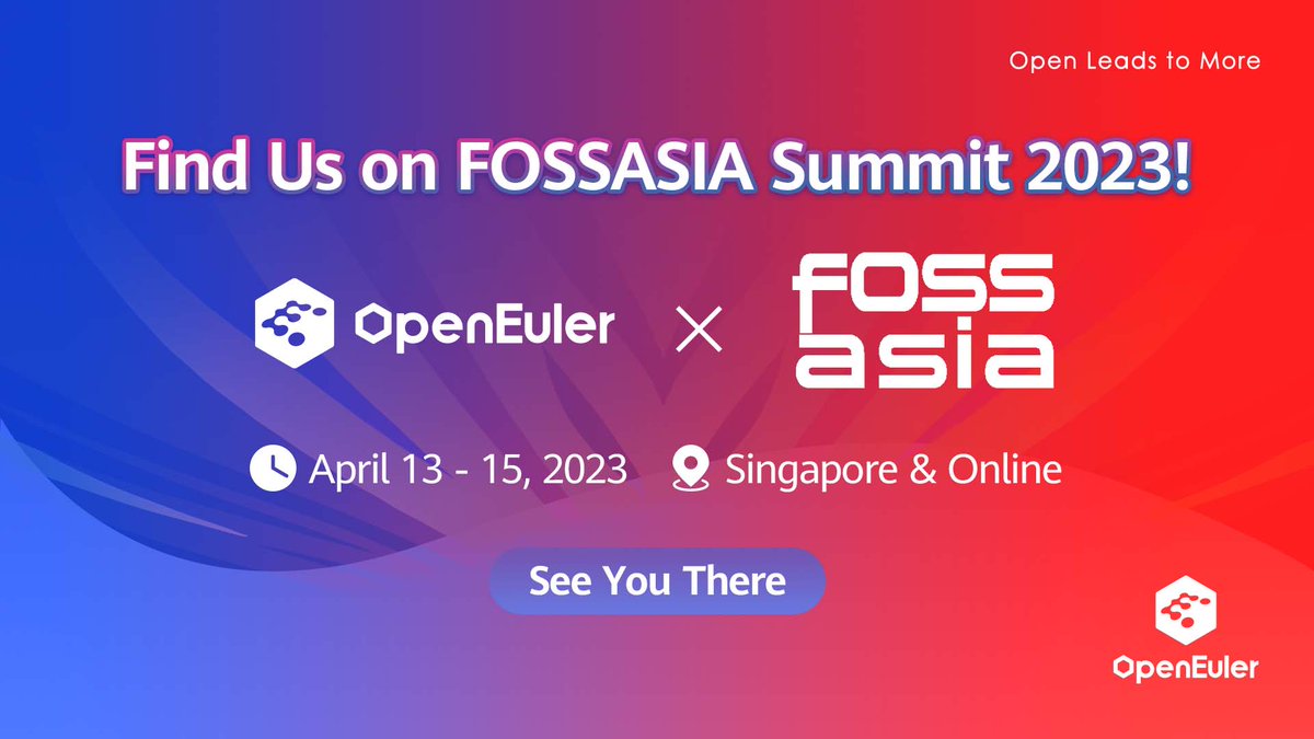 ‼️💃We're thrilled to be attending the #FOSSASIA Summit 2023 with so many talented #opensource enthusiasts. See you there! <a href="/fossasia/">FOSSASIA</a> 🤝
#openEuler