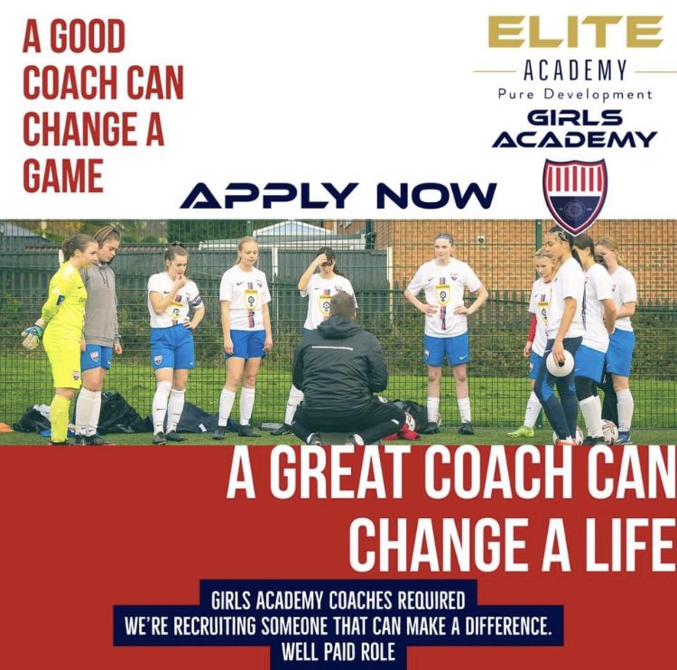 Girls Academy Coaches required. Contact facebook.com/footballacadem… #thisgirlcan #sportscareers
