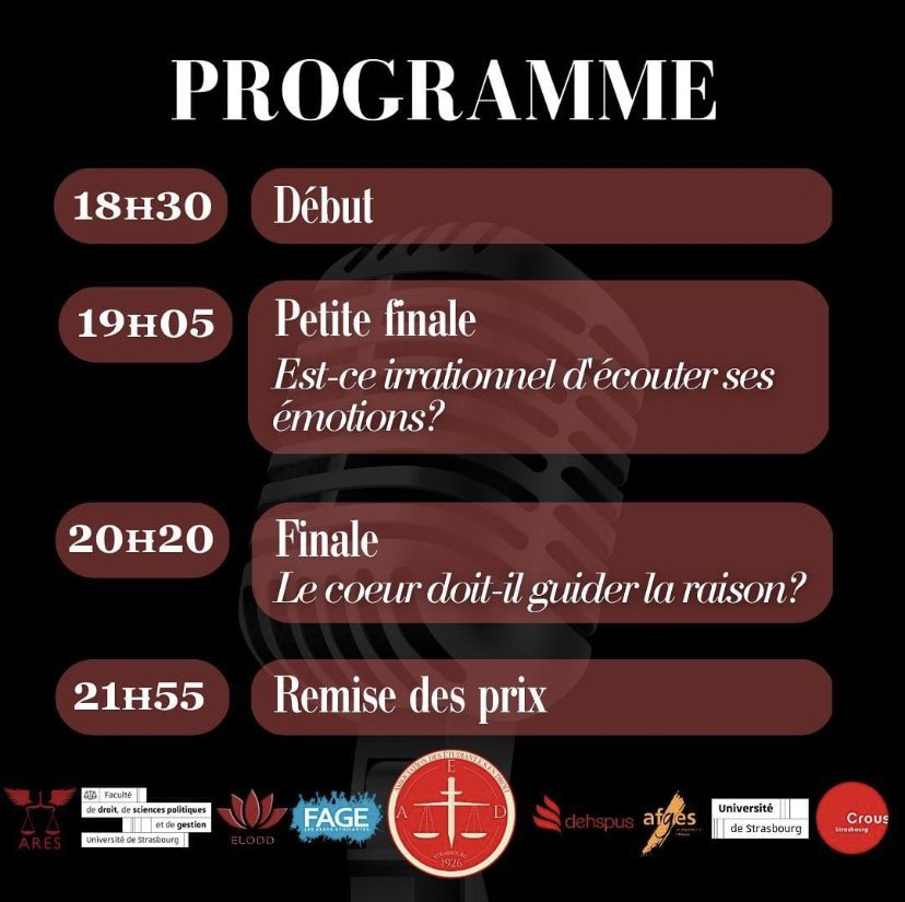 AEDStrasbourg's tweet photo. [CONCOURS D’ÉLOQUENCE]
La finale de notre concours Oratio est enfin là. 
Le 22/03/2023, à la @VillaQuaiSturm https://t.co/gt2adlHoa7