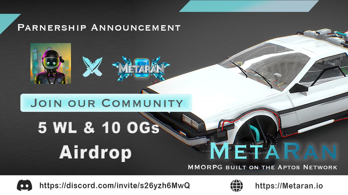 Amazing to partner with @spacyguilds🤖
 
🚀10 OG from <a href="/Meta__Ran/">MetaRan</a> &amp; 5 WL from @spacyguilds

1. Follow <a href="/Meta__Ran/">MetaRan</a> &amp; @spacyguilds 
2. Like &amp; Retweet
3. Tag 3 friends
4. Join: discord.com/invite/s26yzh6… 

#Aptos #Sui #NFT #DeFi #AptosLaunch #suilaunch