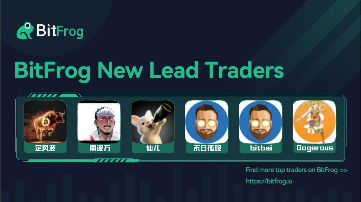 👇New lead traders joined  in BitFrog last week

🧐Check their #profiles and find the one that matches your play!

💎Besides, you can pick more top #traders via ROI, AUM etc. on our #Copytrading  #Leaderboard

#Bitcoin  #Web3