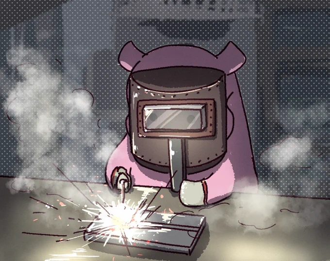 溶接するカバさん#カバ #かば #イラスト #溶接 