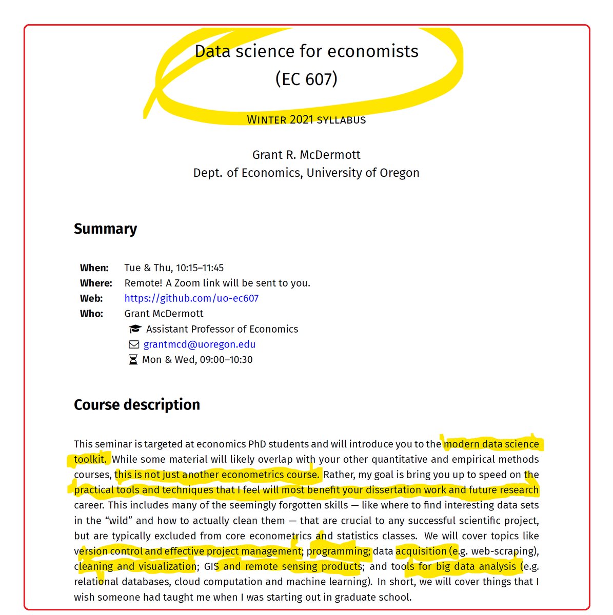 CavaliereGiu's tweet photo. Hi #EconTwitter!

Want to learn the fundamentals of 𝐝𝐚𝐭𝐚 𝐬𝐜𝐢𝐞𝐧𝐜𝐞 for #economics?

Check out this amazing course by @grant_mcdermott (@amazon) and gain practical tools &amp; techniques essential to any economic project involving data.

Don't miss out on this unique course! https://t.co/cABMlyHhhb