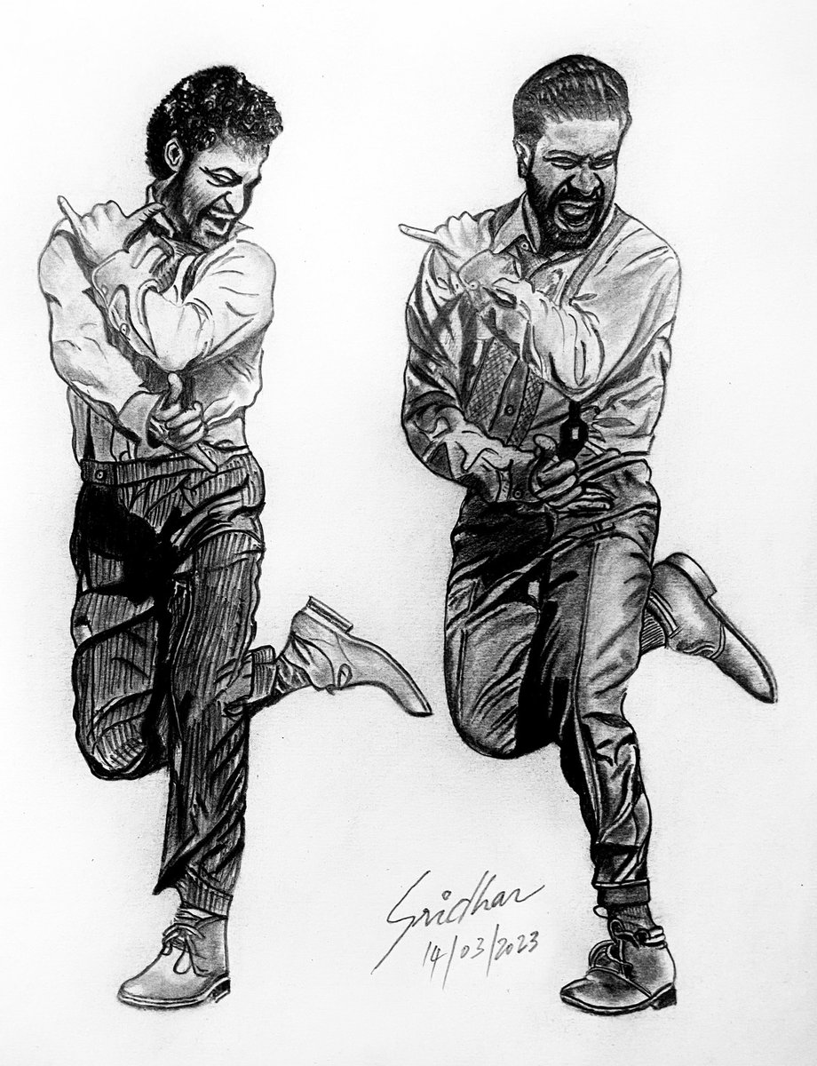 SeethapathySri's tweet photo. CongRRRatulations! 
@mmkeeravaani 🎶/ @boselyricist 🖋️/@ssrajamouli  🎥 /@Charan_Universe - @tarak9999 👬/@premrakchoreo 💃🏿💃🏿
(with my ✏️sketch) https://t.co/c0DnM8PKJt