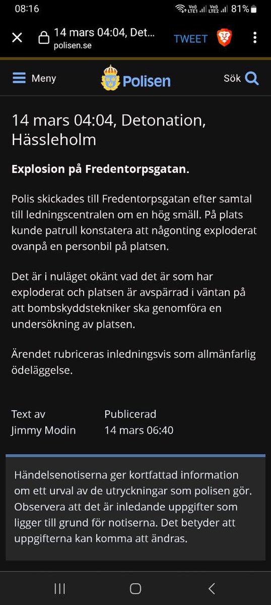 Innan <a href="/TidningenSyre/">Syre</a> skriver ihop en artikel om hur jag rimligtvis MÅSTE vara gärningsmannen i detta, då ett av Haveristernas troll (Elin Thomasdotter Holm) lustigt nog bor på Fredentorpsgatan i Hässleholm, vill jag bara understryka att jag har alibi för tidpunkten.