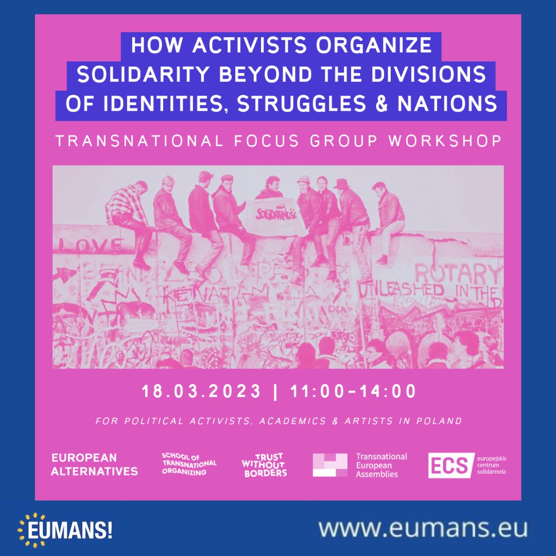 theeumans's tweet photo. The #CitizensSummit in Gdanks isn't only Eumans, it's a project shared with #activists and organizations from all over Europe! It's a chance to co-research, co-learn and co-create a feasible #European action to build trust and organize #Solidarity beyond national borders. https://t.co/St34eMoju3