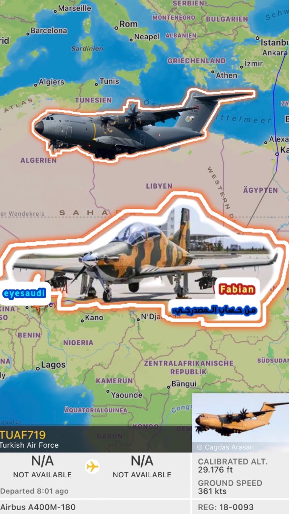 #النيجر - هبطت للتو طائرة A400M تابعة للقوات الجوية التركية (رقم 18-0093) أقلعت من مطار تاي بالقرب من أنقرة، في مطار نيامي. تنتج صناعات الطيران التركية (TAI) طائرة هوركوش سي - وهي طائرة هجوم برية خفيفة طلبتها النيجر في عام 2021. التوصيل اليوم؟ المصدر on #pic
