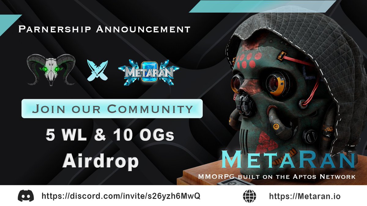 Amazing to partner with <a href="/BoneShamansNFT/">Bone Shamans | Into the Nether</a>🤖
 
🚀10 OG from <a href="/Meta__Ran/">MetaRan</a> &amp; 5 WL from <a href="/BoneShamansNFT/">Bone Shamans | Into the Nether</a>

1. Follow <a href="/Meta__Ran/">MetaRan</a> &amp; <a href="/BoneShamansNFT/">Bone Shamans | Into the Nether</a>
2. Like &amp; Retweet
3. Tag 3 friends
4. Join: discord.com/invite/s26yzh6… &amp; discord.gg/nSg6wfcArg

#Aptos #Sui #NFT #DeFi #AptosLaunch #suilaunch