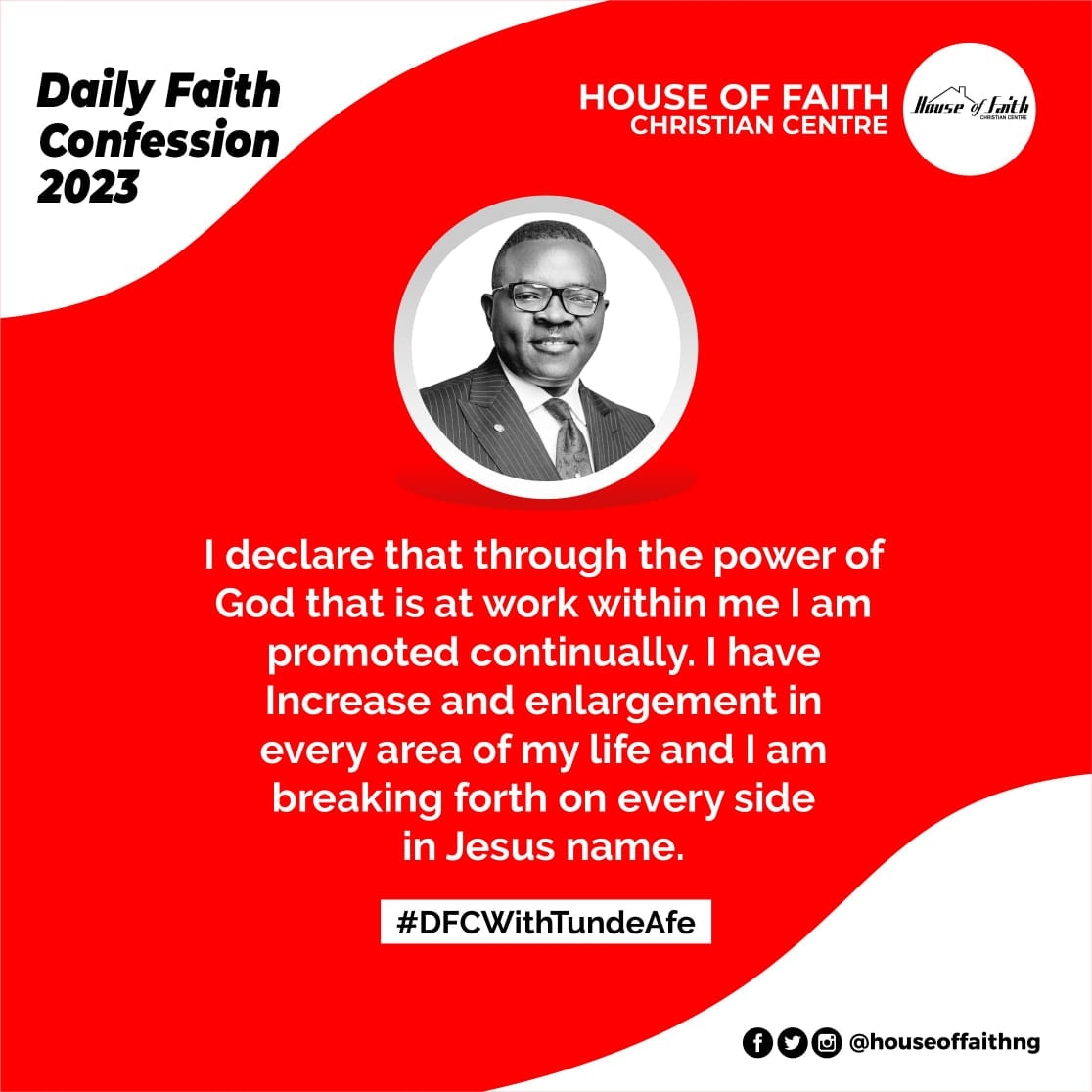 psttundeafe's tweet photo. Declare this with me:            I declare that through the power of that is at work in me, I am promoted continually. I have increase and enlargement in every area of my life in Jesus name. https://t.co/1LowrT3n0N