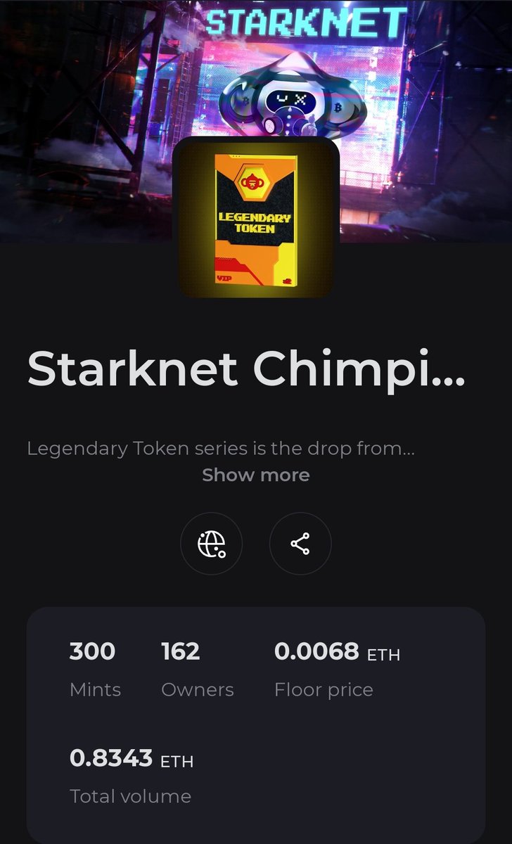 What's good #starknet citizen!

162 unique owners with a supply of only 300

Buy before utilities announced at tinyurl.com/bdz9tm94 (<a href="/MintSquareNFT/">Mint Square</a>)

We're giving away 1 #legendarytoken

To win:

1. Like, RT tag 3 friends
2. Join discord

#starknetNFT #Mintsquare #NFTGiveaways