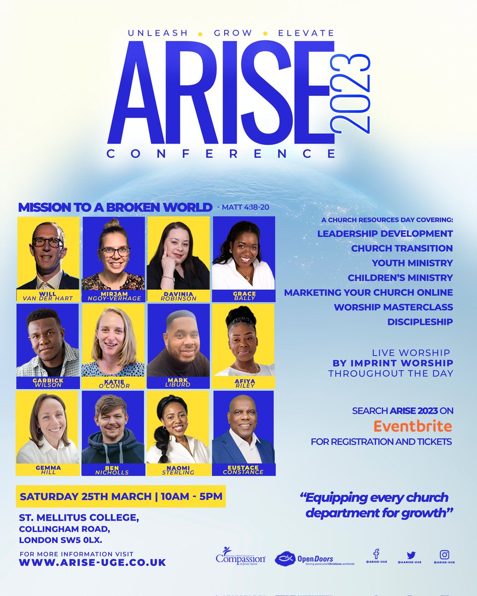 GBallyFRSA's tweet photo. I'll be co-hosting this year's ARISE Conf @stmellitus,  focusing on  'Mission' inside &amp; outside the church. With @willvanderhart, @mirjamngoy @naomialexas @BennNichol @StreetPastors @OpenDoorsUK and others. Event sponsored by #Compassion.
Book tickets at https://t.co/QCGlWm3FPu https://t.co/K9ImJdMqsO