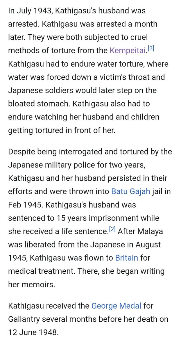 Ini Sybil Kathigesu. Seorang jururawat. Dia & suami membekalkan ubat, beri rawatan & salurkan maklumat kepada MPAJA sewaktu penjajahan Jepun di Malaya. Dia, suami & anak2 ditangkap dan diseksa oleh tentera jepun, dipaksa tonton penyeksaan keatas suami & anak2nya semuda 6 tahun.