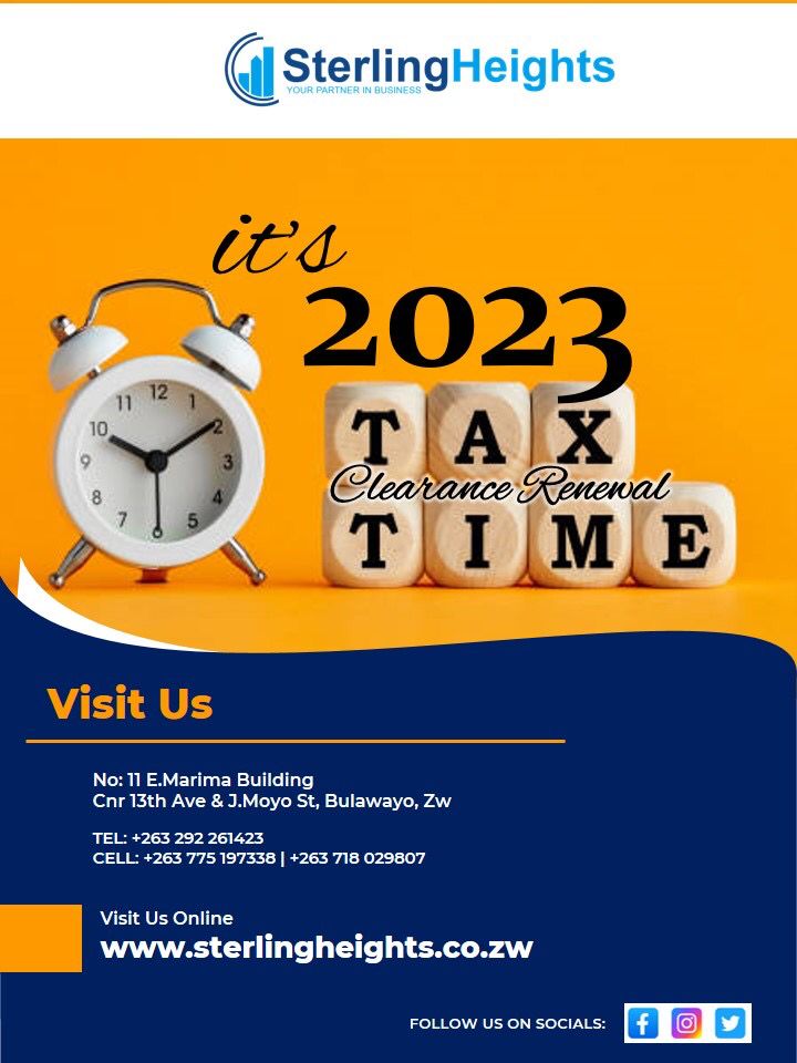 sterlingheightz's tweet photo. SterlingHeights is there to help relieve your business from the burden of operating without a tax clearance. Contact us:
Cell: +263 292 261423 / +263 718 029 807 / +263 775 197 338
or
info@sterlingheights.co.zw
or 
11 E Marima Building 
13th Ave and J. Moyo St
Bulawayo, Zimbabwe https://t.co/fXMlhGff8t