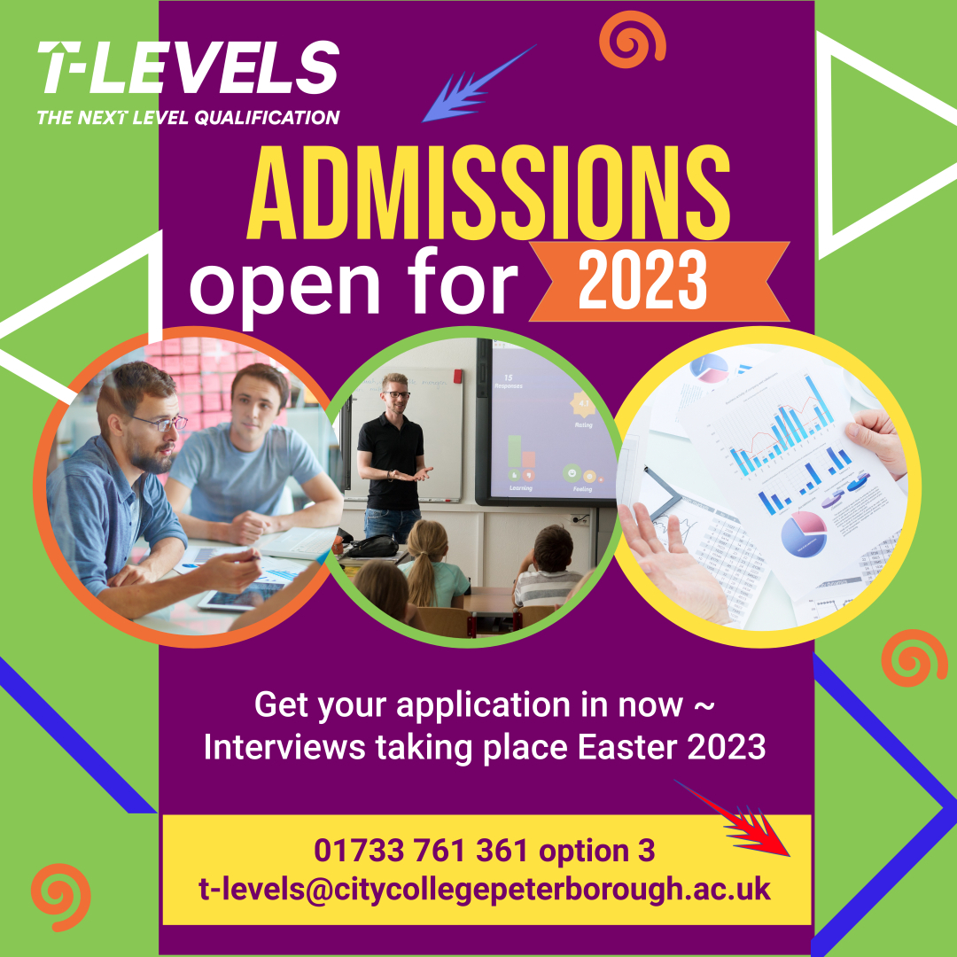 Looking to apply for one of the new #TLevel qualifications that we will be offering from September 2023?
▶️ Education and Childcare 
▶️ Management and Administration 
Apply here today: ow.ly/t0SS50MRTPP

#peterborough #furthereducation #tlevels
