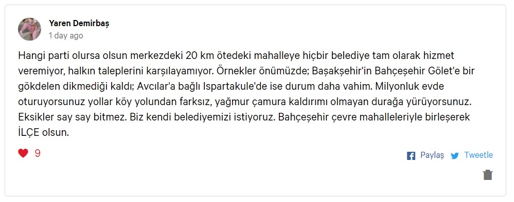 Bahçeşehir İlçe Olsun İmza Kampanyasında  change.org/Bahcesehirİlce… 

öne çıkan yorumlar Yaren Demirbaş'dan geldi...

#bahcesehir #bahcesehirgolet #ispartakule #esenkent #bahcekent #Boğazköy #hadimkoy