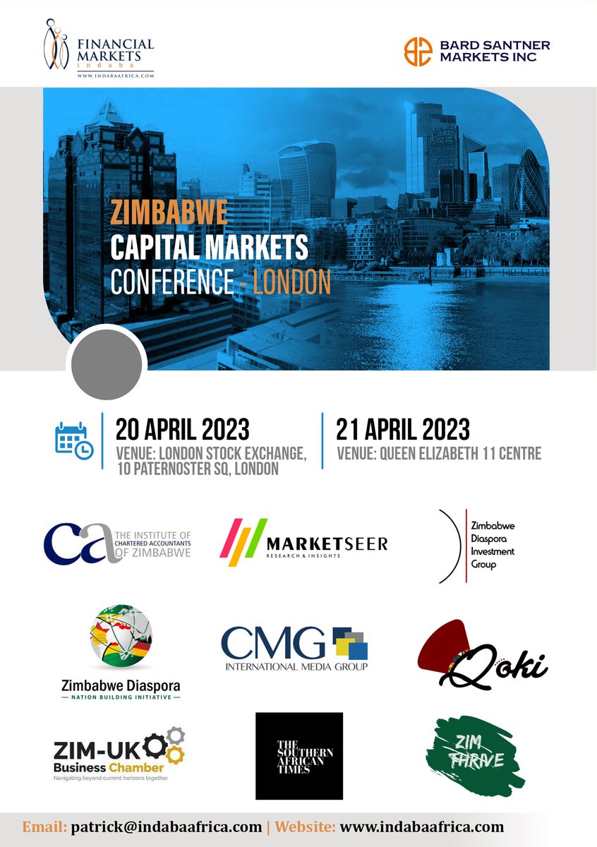 Marketsindaba's tweet photo. @Marketsindaba: Zimbabwe Capital Markets Conference- London

Participating Diaspora Investment Groups - How can Zimbabwe leverage Diaspora?

@ZimUKBC
@ZDNBI
@Zi_DIG
@zimbabwe2020
@icazicaz - UK Chapter
Qoki Zindlovukazi @Sithuletshuma

Info- https://t.co/Gi7z5fFvga

@BgoniJustin https://t.co/2ZpcKNJiYZ