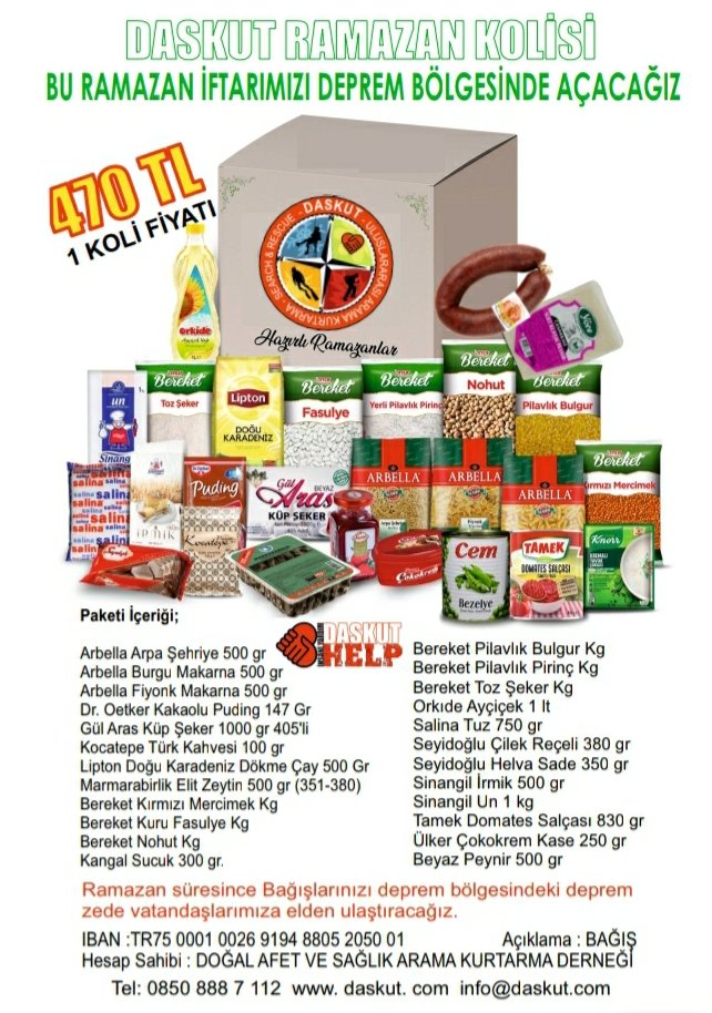 Bu ramazan iftarımızı deprem bölgesinde açacağız...
Ramazan boyunca yapacağınız bağışlarınız deprem bölgesindeki vatandaşlarımıza elden ulaştırılacaktır.

#deprem #depremzede #Ramazan
#ramazanpaketi #yardım #iftar #depremiunutma #DEPREMZEDELER
#GÖNÜLLÜOLHAYATKURTAR