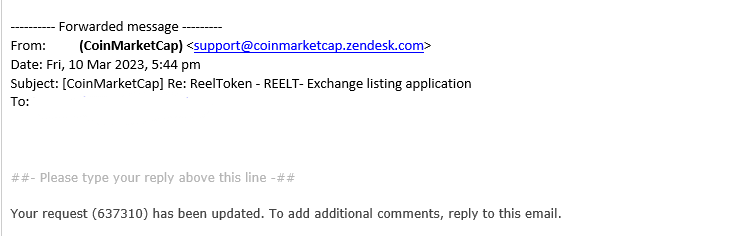 Reel_Token's tweet photo. CMC update request has been submitted too! 🔥
Request number: 637310

#CoinMarketCap #ReelToken https://t.co/Es18ba979W