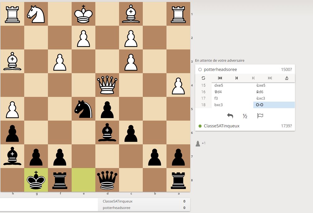 Bonjour <a href="/potterheadsoree/">Catherine Chotard</a> 
Nous faisons le roque. #Quotichess
