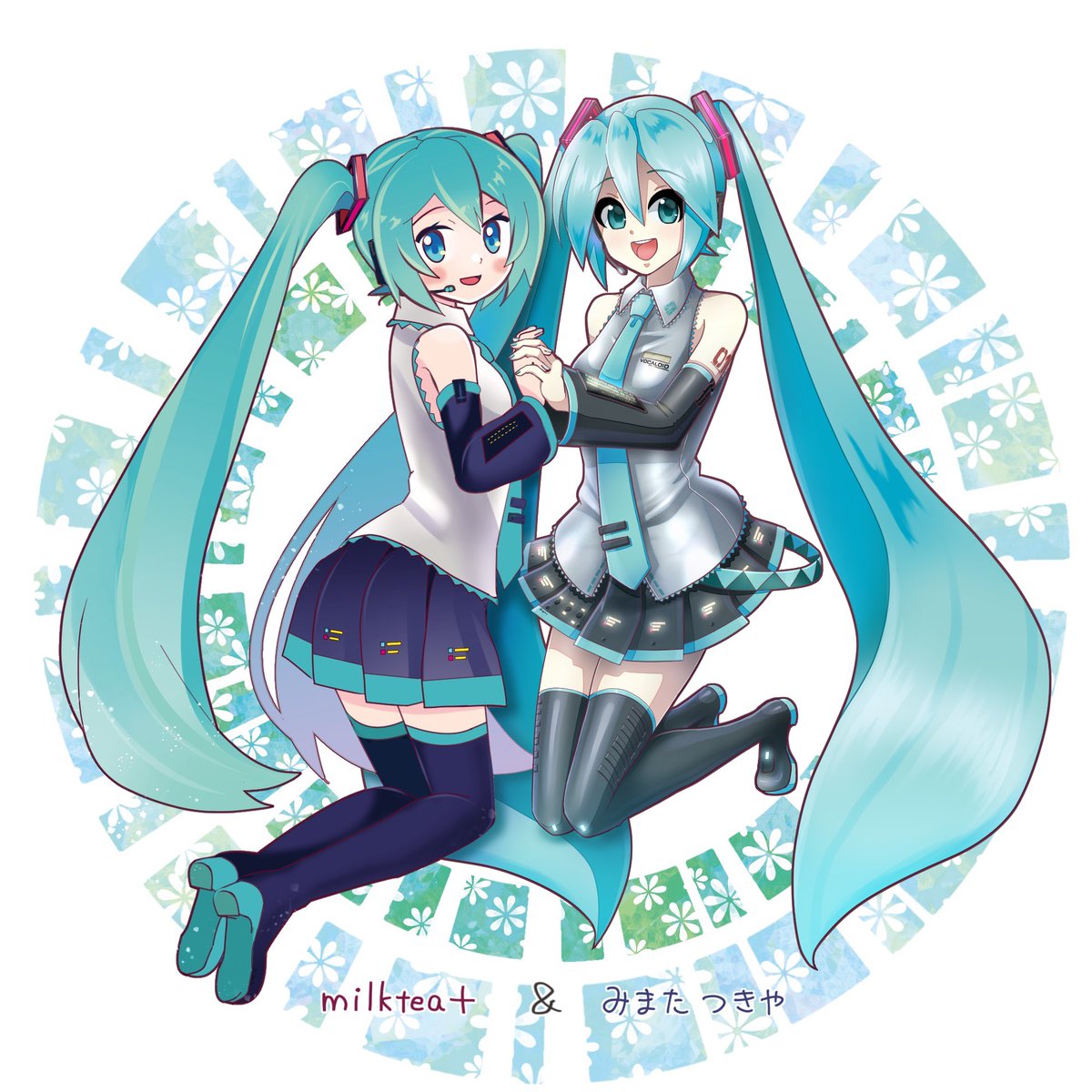 初音ミク ,巡音ルカ 「これまでの、素晴らしいクリエイターさんとのイラストコラボ!わたしの宝物です。  」|milktea＋のイラスト