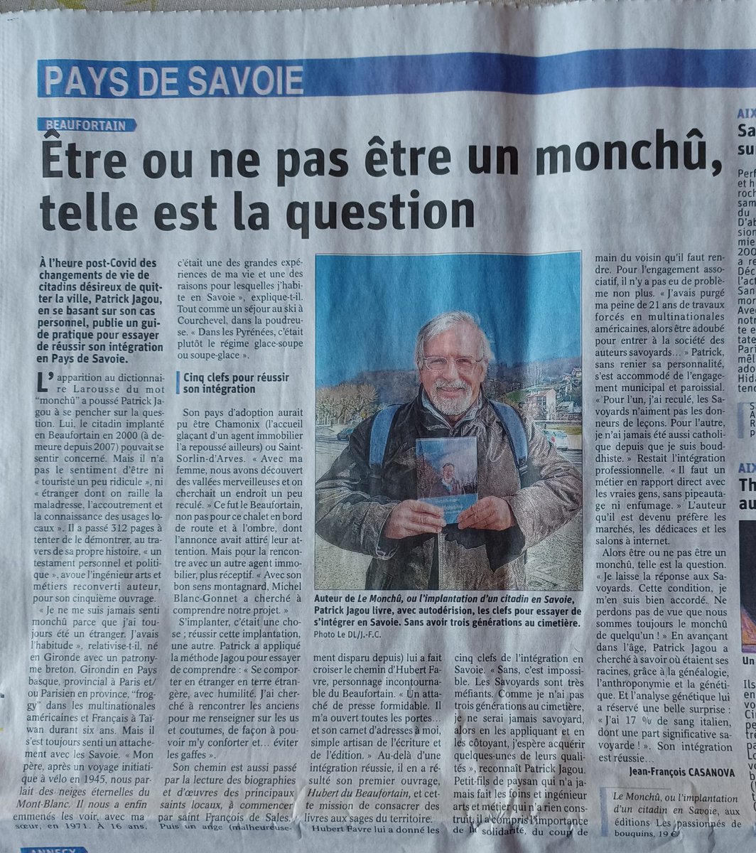 [#VendrediLecture] "Etre ou ne pas être un monchu, telle est la question" guide pratique de Patrick Jagou "Le Monchû ou l'implantation d'u citadin en Savoie" #livre  "découverte #savoie #auteur #parution