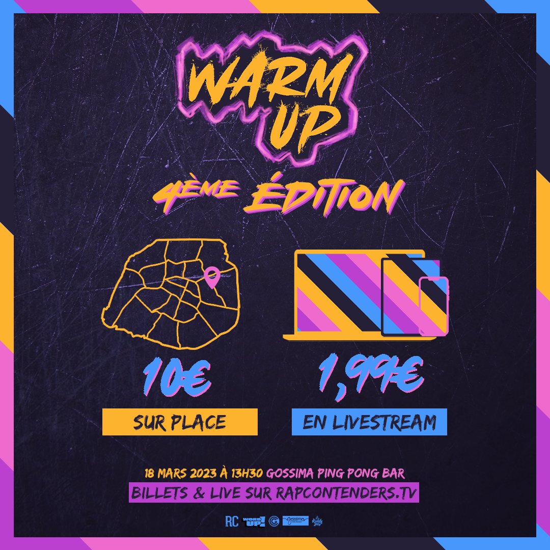 GenreHistorique's tweet photo. Le Warm Up #4 sera également disponible en livestream pour ceux qui ne pourrons pas êtres présents ! A retrouver sur RCTV 🔥
💵 1,99€
📺 https://t.co/iVWqoNlcYE
🗓️ 18 mars 2023
⏰ 13h30
🟣⚫️🟡
#rc #rapcontenders #warmup #battlerap #genrehistorique #wu4 #livestream https://t.co/KnGFRCuLfX