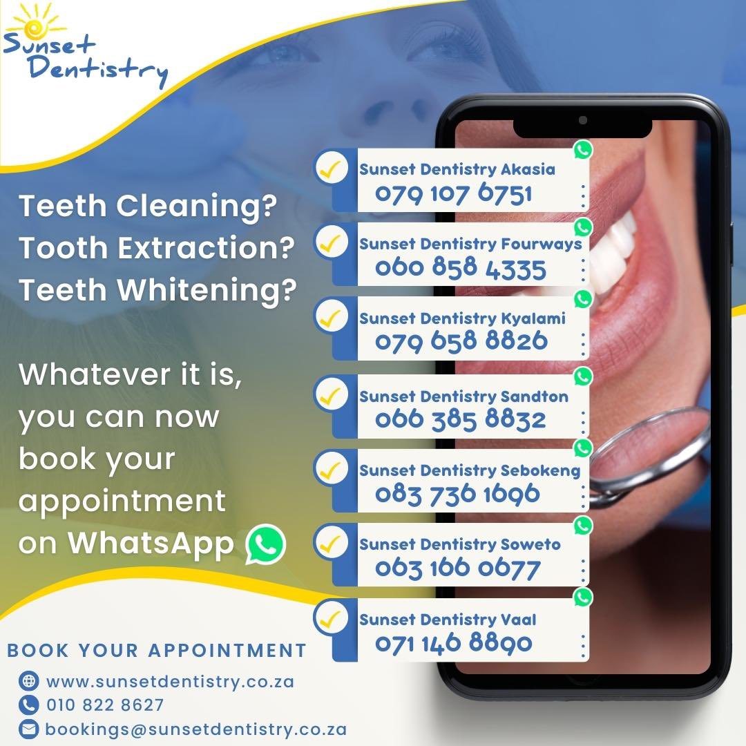 DrKSunset's tweet photo. You can now book your appointment via WhatsApp!
💛💙💛💙💛💙💛💙💛💙
#MakeSmilesTrendy
#FourwaysDentistry
#MidrandDentistry
#SowetoDentistry
#SebokengDentistry
#SandtonDentistry
#PretoriaDentistry
#Dentistry
#Blackdentist
#Teethrock https://t.co/jXwb0SuQj4