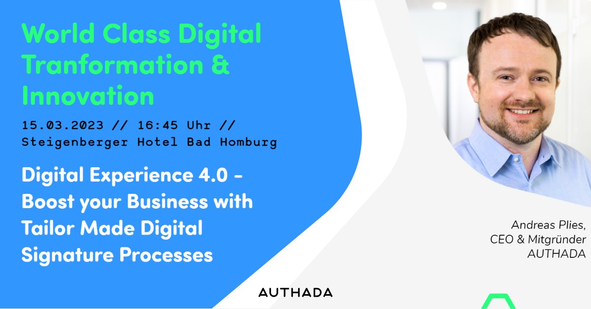 📢 Wir sind morgen und übermorgen auf der World Class Digital Transformation &amp; Innovation 2023. Unser CEO Andreas Plies wird in einem Vortrag mit Paolo Madella von <a href="/InfoCert_it/">Tinexta infocert</a> näher auf unser neues Produkt #GoSign eingehen.

#WCDT23 #event #Prozessoptimierung #Digitalisierung