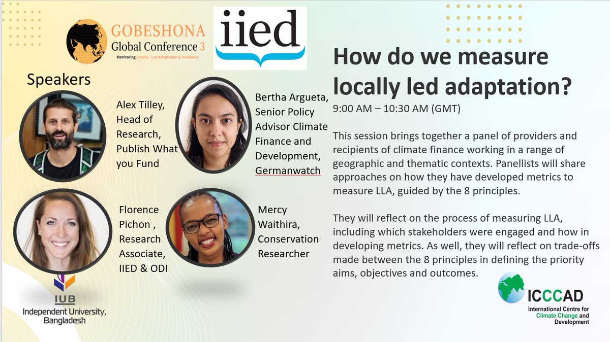 Interested in metrics? Join an exciting panel of practioners who have developed metrics for locally led adaptation @Gobeshona 9-10:30am GMT March 16th. #LocallyLedAdaptation #ClimateAction #Metrics #gobeshona 
Zoom link here: us06web.zoom.us/j/87177971887?…
@anneschulthess @Helen_OC74