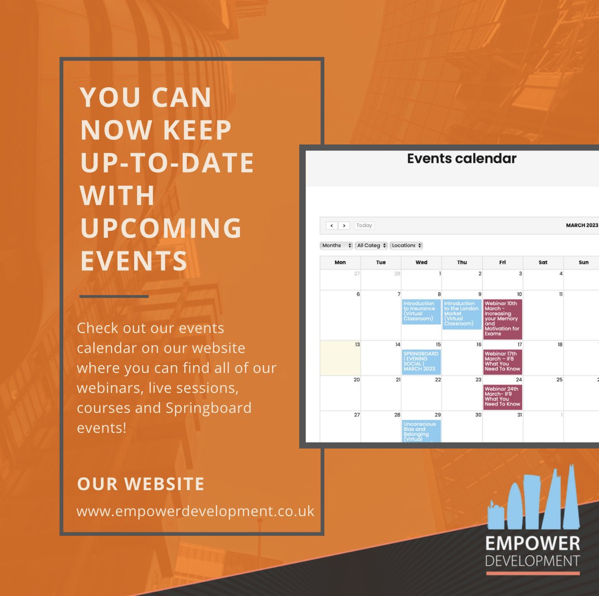 On our website you can new see all of our upcoming courses and events! 

Check out our events calendar now:
empowerdevelopment.co.uk

#insurance #events #insurancetraining #calendar #networking