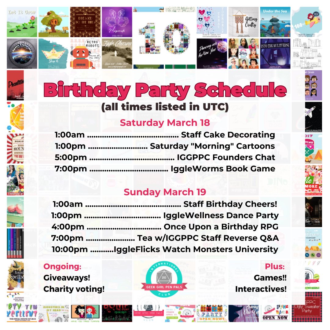 IGGPPC is turning 10 this weekend, and you’re invited! Join us for fun, games, watchalongs, and memories 🎂💕 Head to geekgirlpenpals.com/birthday for all the details!