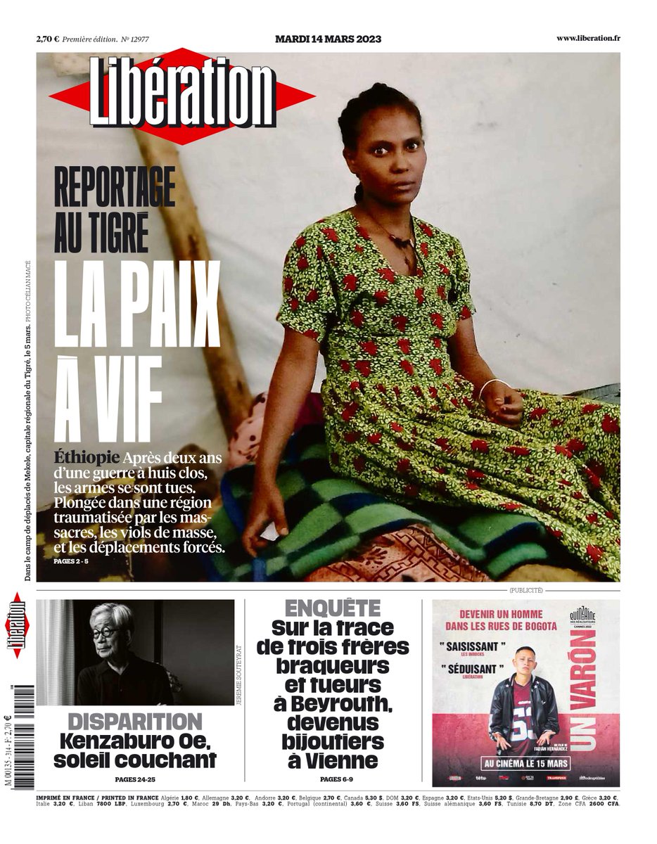 Aujourd'hui à la une de @Libe, deux reportages au #Tigré, dans le nord de l'Ethiopie. La région sort de deux années d'une guerre civile effroyable: les journalistes y étaient interdits d'accès. 👇