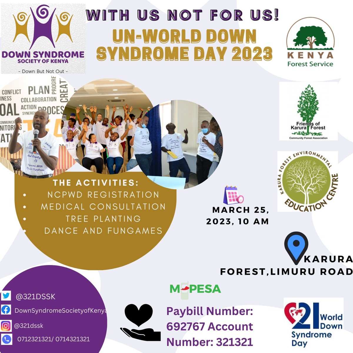 321DSSK's tweet photo. 21st March is World Down Syndrome day! A global event that helps create awareness and celebrate people with Down Syndrome. Our theme-2023: 'With Us Not for Us' is drawn from Article 12 of the UNCRPD on Legal capacity and supported decision making.  #DownSyndromeAwareness https://t.co/L9pUBfmvnA