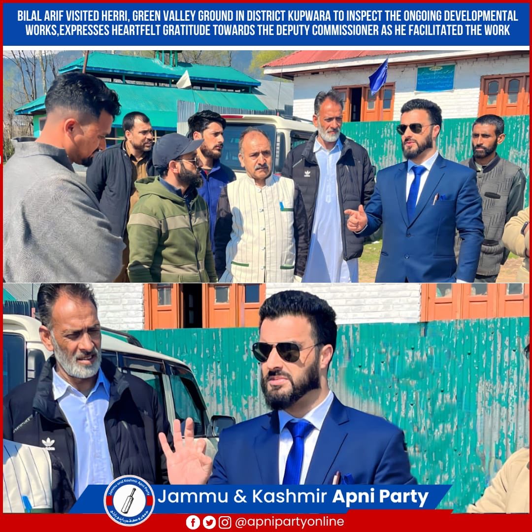 ChadooraK's tweet photo. Apni Party District Youth President Kupwara,@BilalAarif_ expressed gratitude towards the Deputy Commissioner for facilitating ongoing developmental work at Herri, Green Valley Ground.
The party remains dedicated to supporting youth &amp; delivering quality infrastructure for them. https://t.co/lBpUf1VQlL