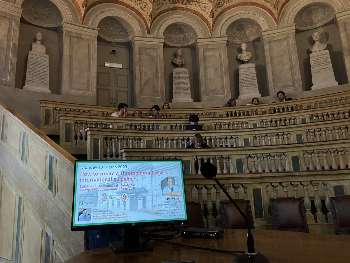 KariTikkinen's tweet image. A great pleasure to give “Lectio Magistralis“ in the gorgeous “Aula Scarpa” at University of Pavia 🇮🇹 on #thromboprophylaxis

Thank you Prof @RNaspro for the lovely invitation! 

Looking forward to collaboration in #ARTStrial with such smart &amp;amp; nice surgeon colleagues! #EBM #EAU23