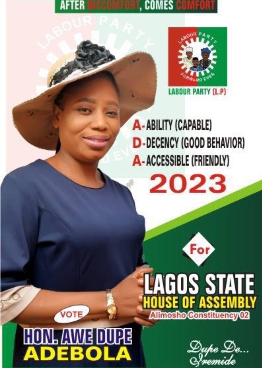Charles91253085's tweet photo. Vote for Evangelist Awe Dupe Adebola for Lagos state house of Assembly. A God fearing lady who has the capacity,character and competence to represent Alimosho constituency well.
Vote elupee from top to bottom✊🏿💯

-
N500 Obasanjo Mr Peter Obi Murder. CBN Governor Emefiele mbaka https://t.co/MCsBApcXnI