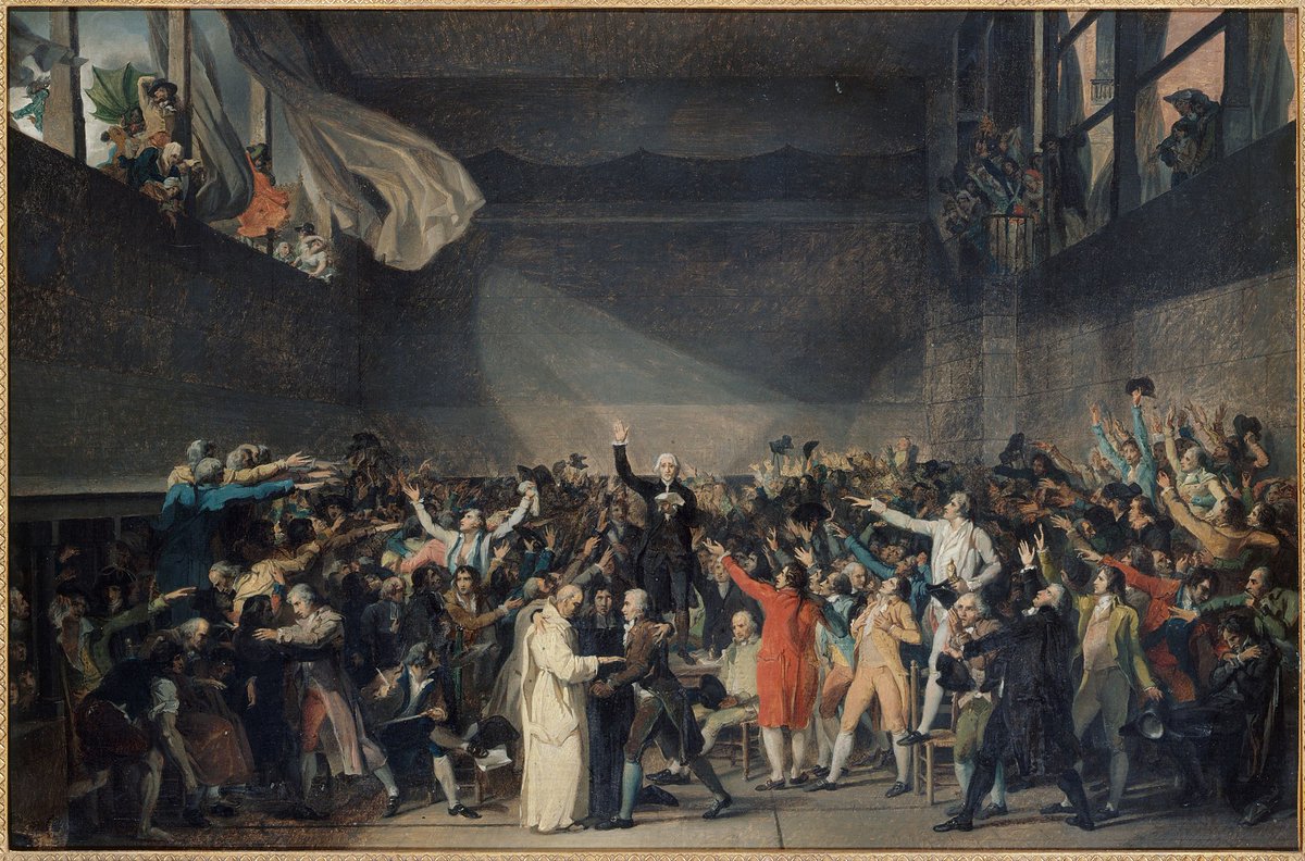 En 1789, les députés du tiers état prêtent serment de ne pas se séparer avant d'avoir donné à la France une constitution. Cette scène historique est immortalisée dans le tableau de Jacques-Louis David. #HistoireDeFrance #TableauCélèbre'