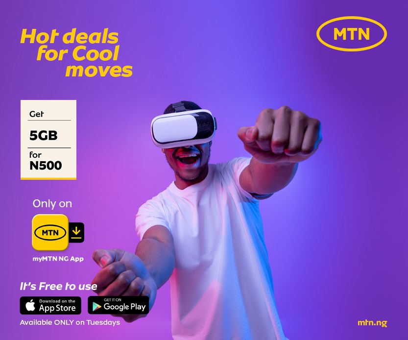 MTN180's tweet image. The Tuesday Awoof Offer Is Here Again!
Get 5GB for N500 only via the myMTN NG app. 

Click mtnapp.page.link/rJPt to download the myMTN NG app and participate to enjoy this exclusive offer.
#DoMoreWithData