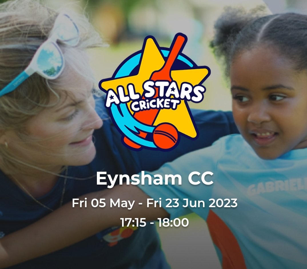 Exciting news! All Stars is back at Eynsham Cricket Club for 2023!

A fantastic introduction to cricket for 5-8 year olds and loads of fun!

All of the details and sign up can be found here
ecb.clubspark.uk/AllStars/Cours…

We look forward to seeing you all in May!