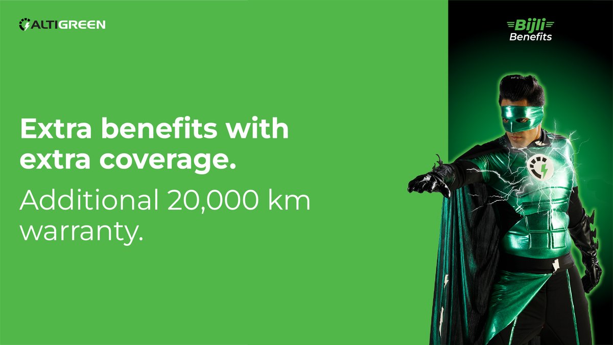 AltigreenL's tweet photo. Get additional coverage of 20,000 km (on 4th & 5th year) with affordable premiums and ease your worry of any unexpected breakdowns.
Learn more about it at https://t.co/8VvVVmGVeM.
#bijlihoonmain #goelectric #electricvehicle #ev #AltigreenEV #evindia #services #Warranty https://t.co/iMzaR2NLAU