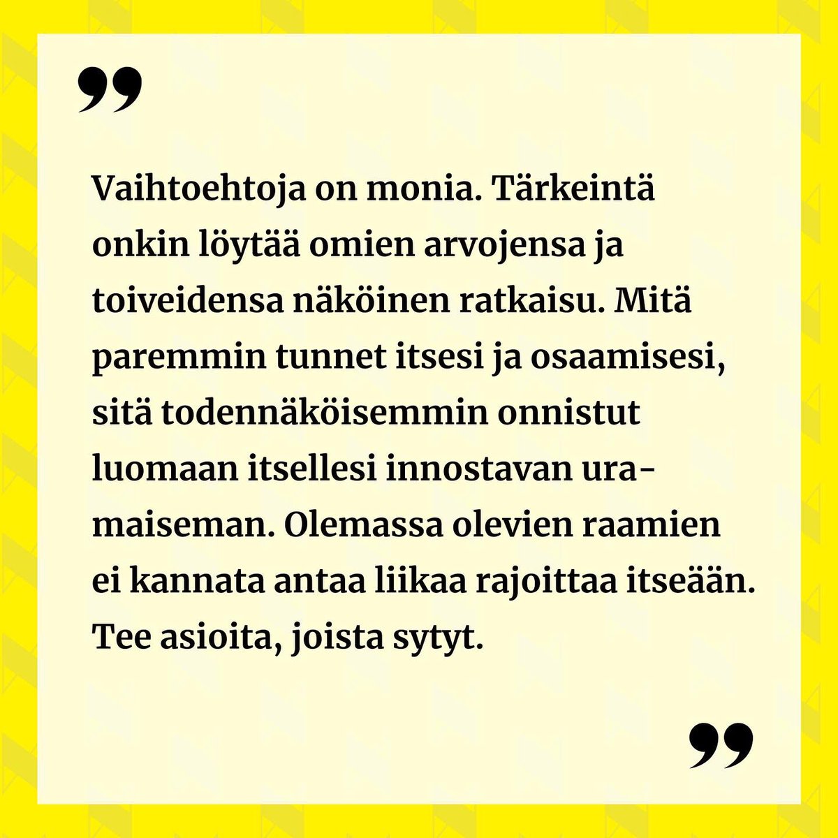 ”Ura ei ole polku, joka etenee lineaarisesti, vaan pikemminkin maisema, johon mahtuu erilaista osaamista ja työtehtäviä ja jossa voi liikkua moneen eri suuntaan, poiketa sivupoluille ja palata takaisin.” Lue @InkeriRuuska’n uunituore vieraskynäkirjoitus: nyyti.fi/blogi/tyoura-o…