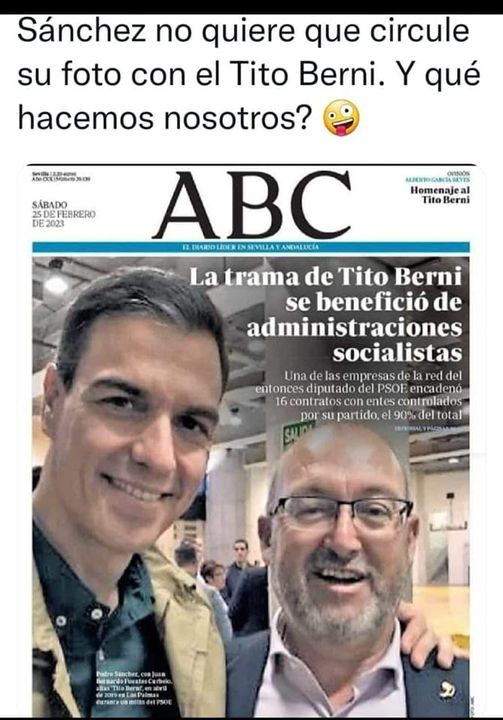Rober_Alcaz's tweet photo. Dicen que al Felón @sanchezcastejon no le gusta que se reproduzca esta foto abrazado a un corrupto, putero y drogata socialista -presuntamente, claro, faltaría más-
Puesssss, bien...es la última vez que reproduzco, hoy,  esta foto, no sea que se enfade el Felón. https://t.co/t8wDuM5RX3